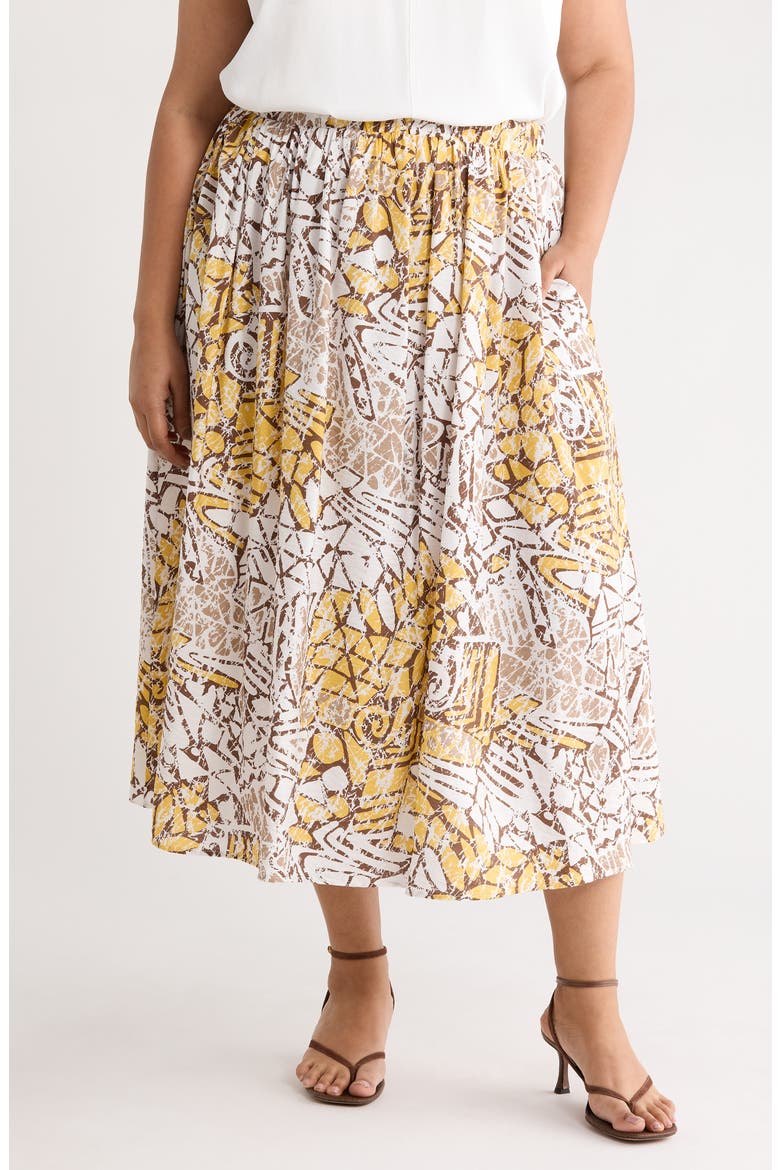 Pull-On A-Line Midi Skirt, Main, color, IVORY/ YELLOW