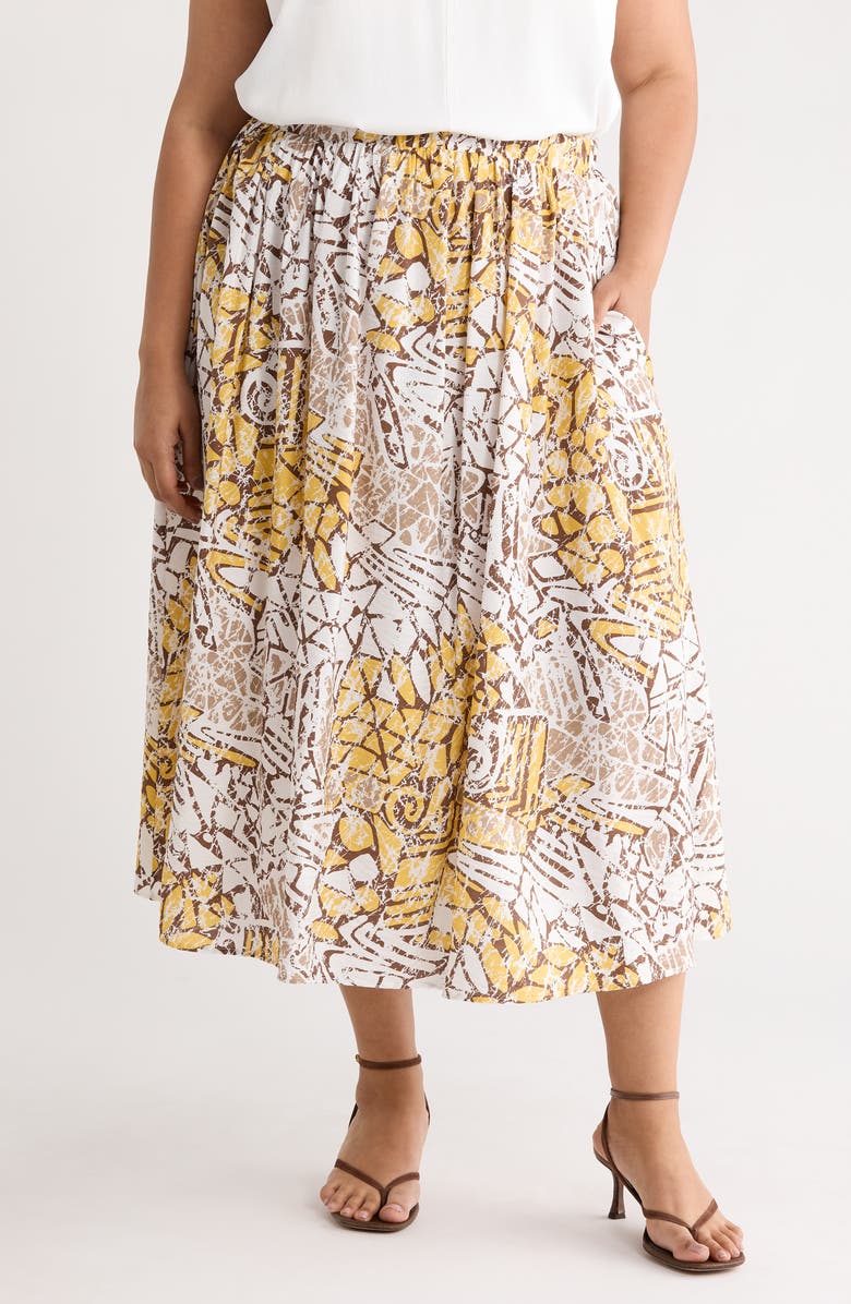 Renee C Pull-On A-Line Midi Skirt, Main, color, Ivory/ Yellow