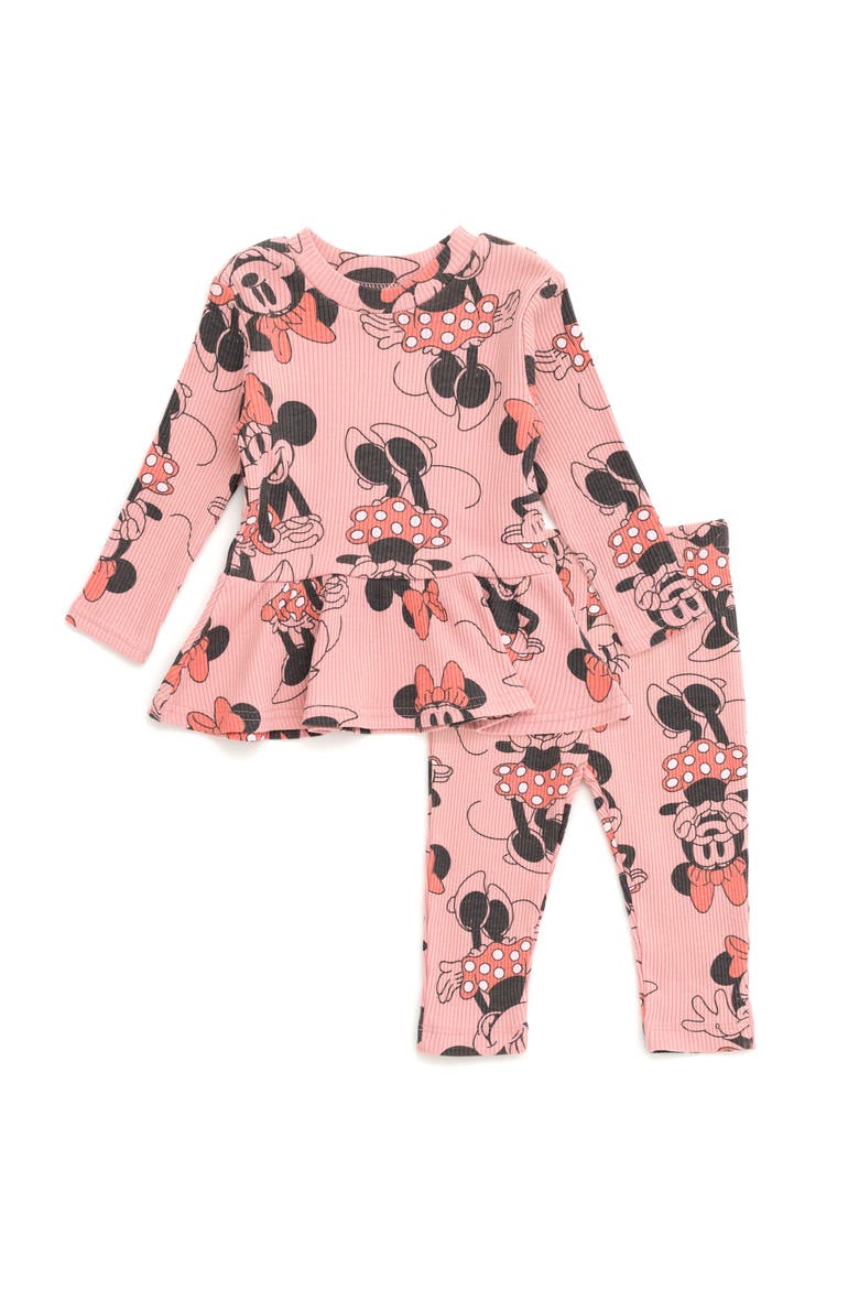 Minnie Mouse Ribbed Long Sleeve Tee and Pants Set, Main, color, Mellow Rose Minnie