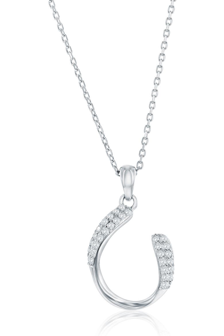 Pavé Cubic Zirconia Hook Stud Earrings & Pendant Necklace Set, Alternate, color, SILVER