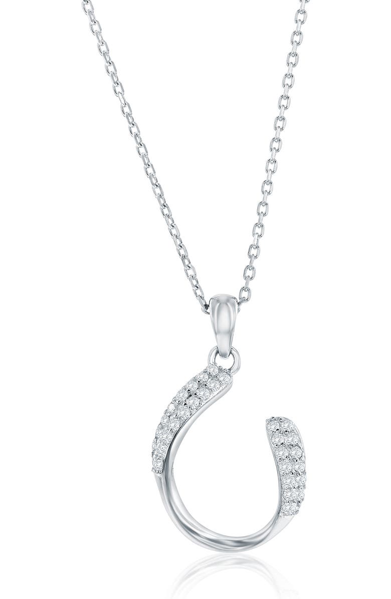 SIMONA Pavé Cubic Zirconia Hook Stud Earrings & Pendant Necklace Set, Alternate, color, Silver