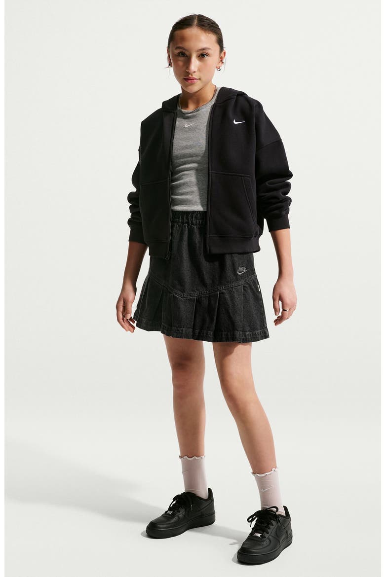 Kids' Sportswear Denim Pleated Skirt, Main, color, BLACK/ ANTHRACITE/ VOLT