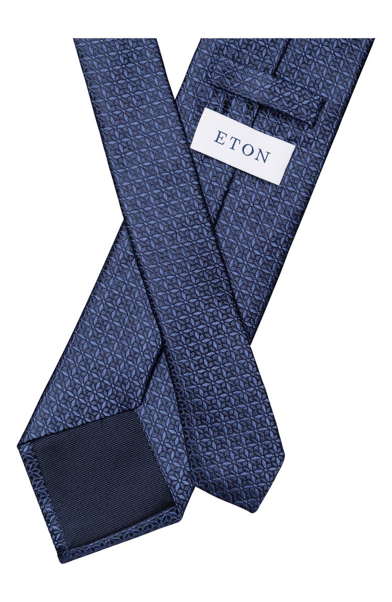 Eton Solid Geometric Jacquard Silk Tie, Alternate, color, Dark Blue