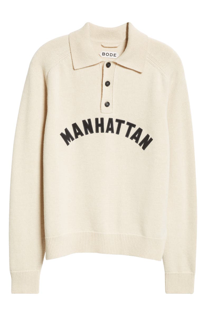 Bode Manhattan Wool Polo Sweater, Alternate, color, Cream