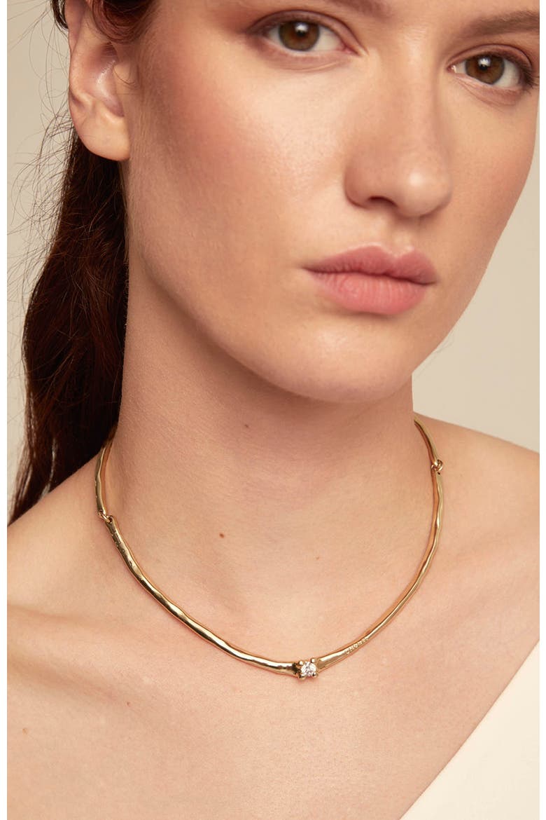 Rigid Necklace with White Zircon, Alternate, color, Gold
