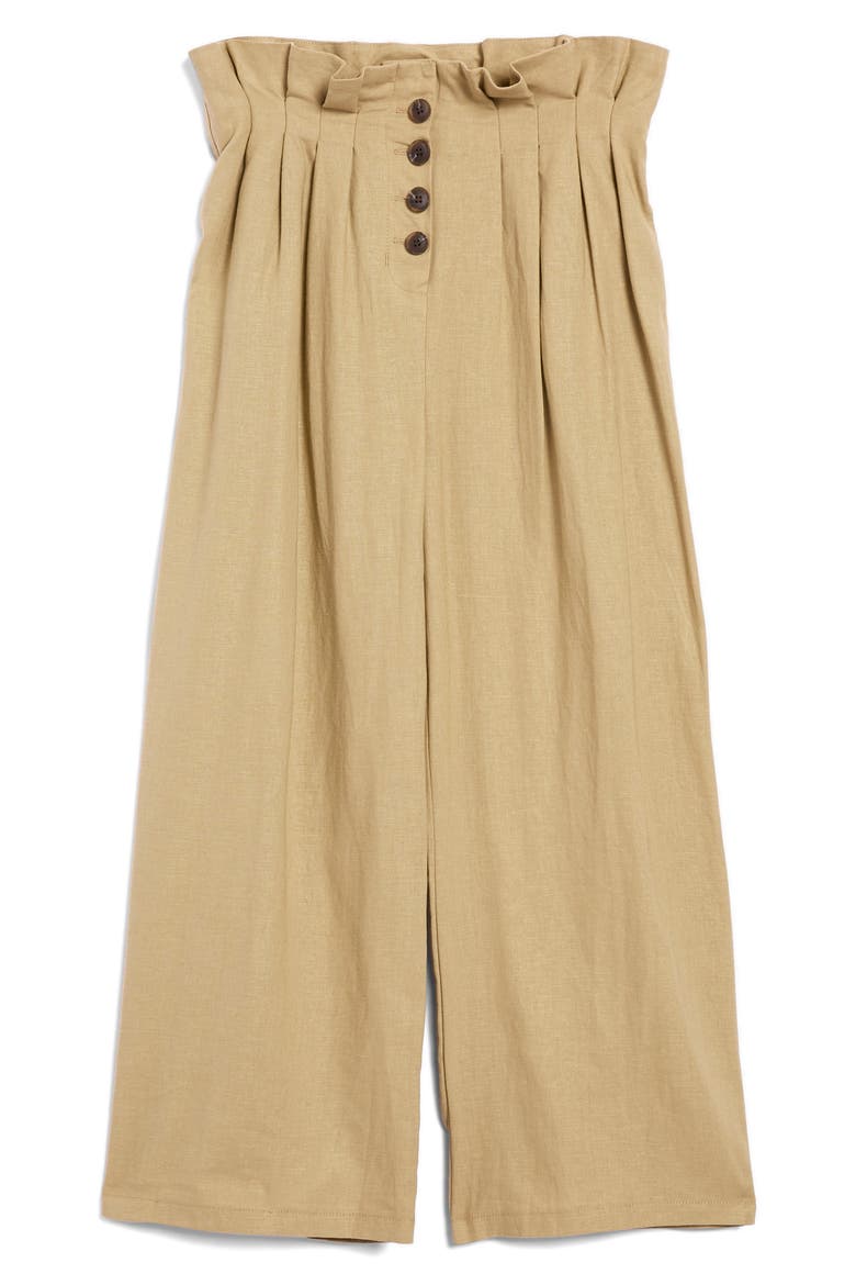 Button Wide Leg Crop Trousers, Alternate, color, STONE