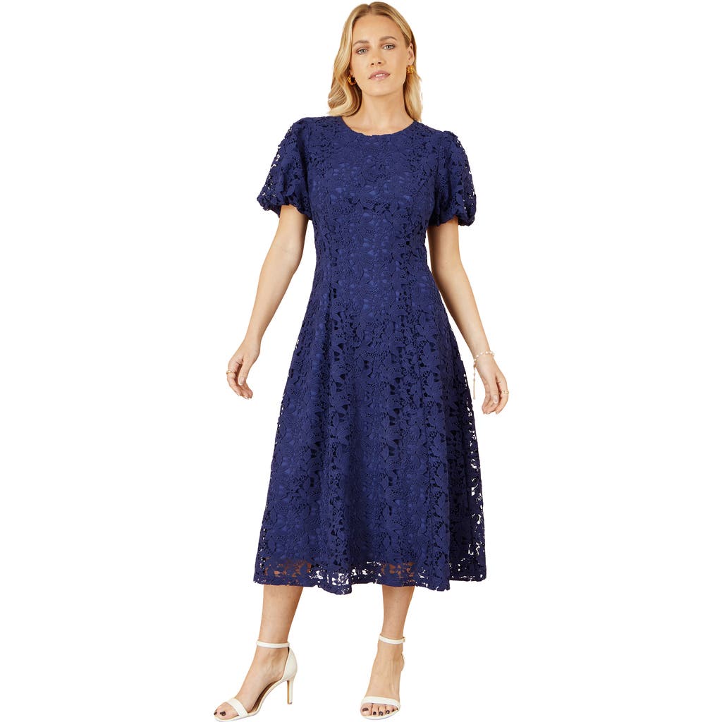Yumi Lace Midi Skater Dress In Blue