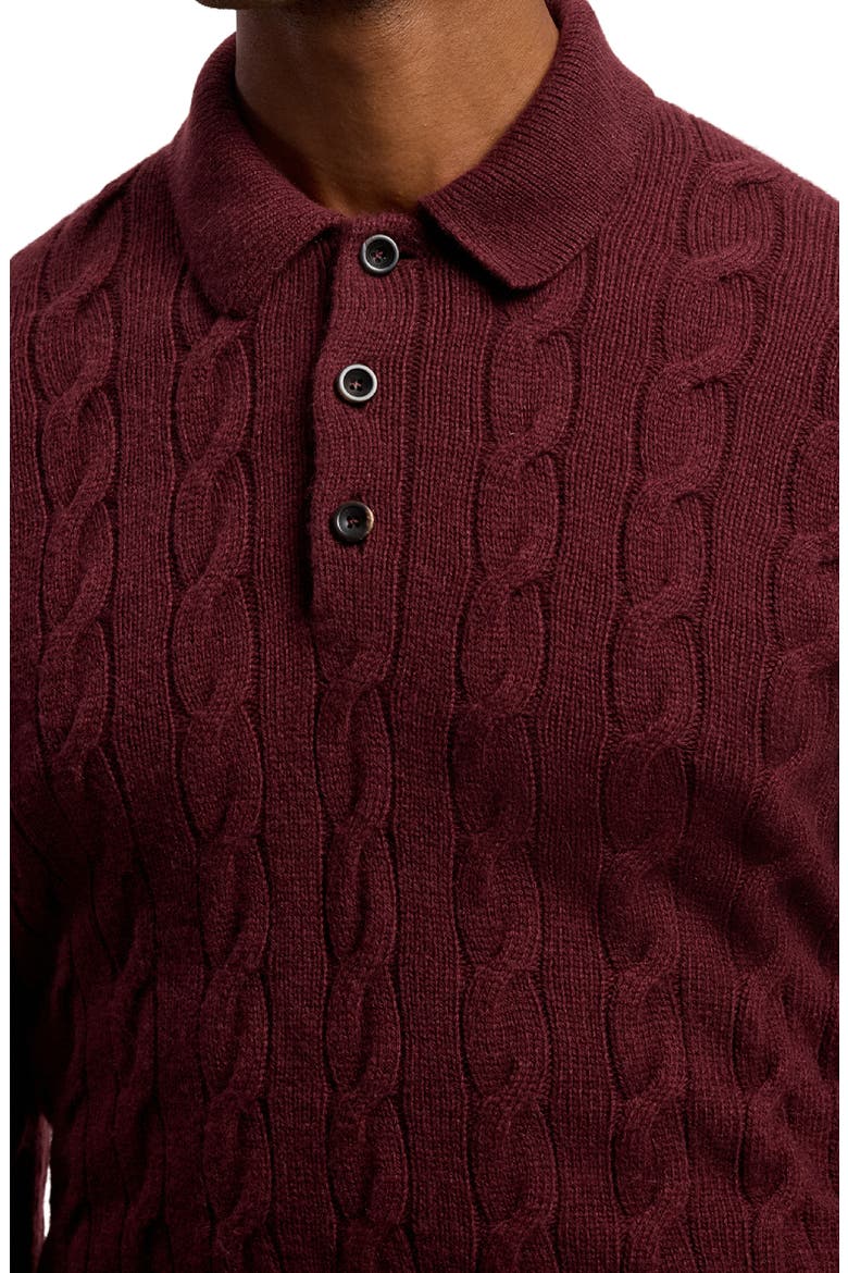 Cable Knit Cashmere Polo Sweater, Alternate, color, MAHOGANY