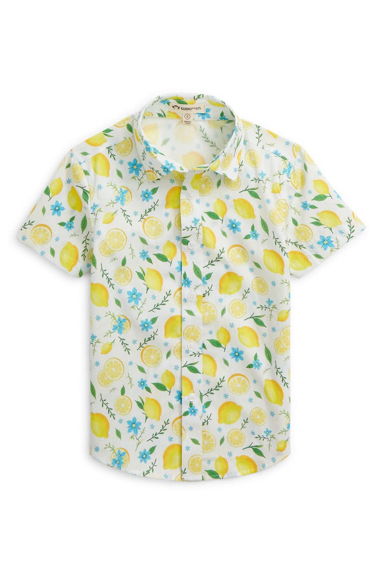 Kids' Day Party Short Sleeve Cotton Button-Up Shirt, Main, color, LEMON ZEST