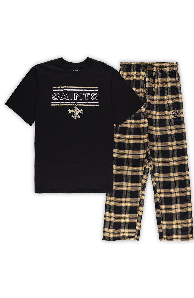 CONCEPTS SPORT Men's Concepts Sport Black/Gold New Orleans Saints Big & Tall Flannel Sleep Set, Main, color,