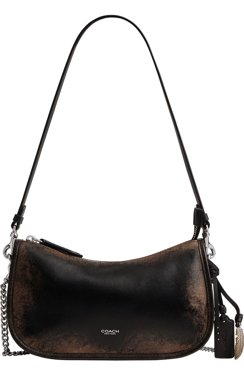 COACH Waverly Loved Leather Shoulder Bag, Main, color, Black Brown
