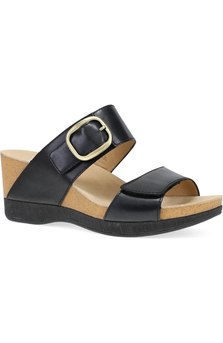 Dansko Shannon Platform Wedge Slide Sandal, Main, color, Black Burnished Nappa
