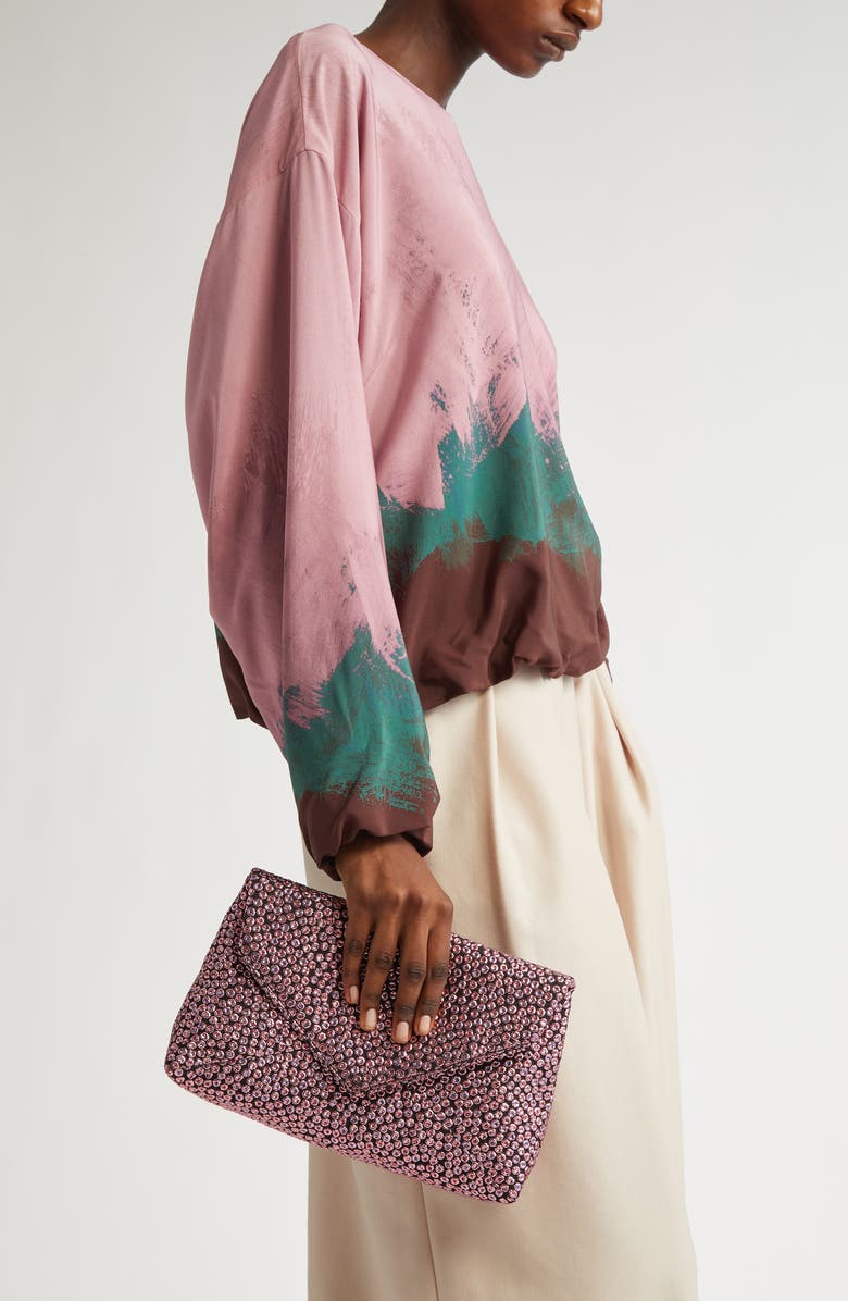 Dries Van Noten Dot Embroidered Leather Clutch, Alternate, color,