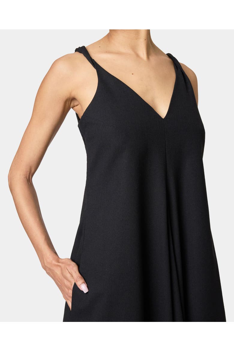 KOURT Asymmetric Sleeveless Linen Blend Midi Billow Dress, Alternate, color, BLACK