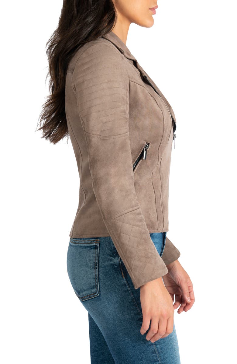 KUT from the Kloth Quilted Panel Faux Suede Moto Jacket, Alternate, color, Buff