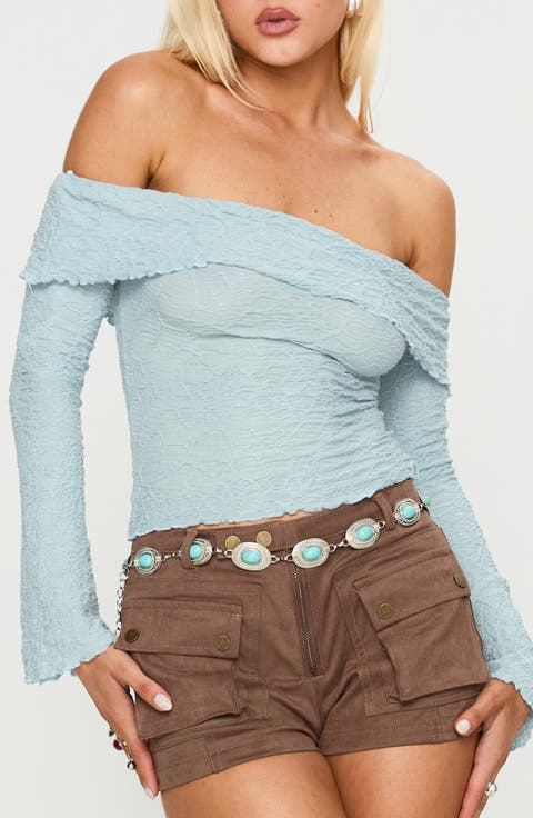 Back with Love Textured Off the Shoulder Long Sleeve Top