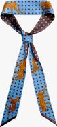 Jessie Zhao New York Silk Skinny Scarf Of Blue Leopards Garden