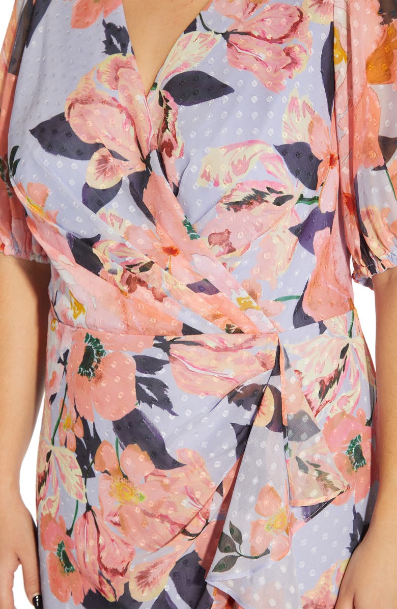 Adrianna Papell Floral Print Faux Wrap Chiffon Dress, Alternate, color,