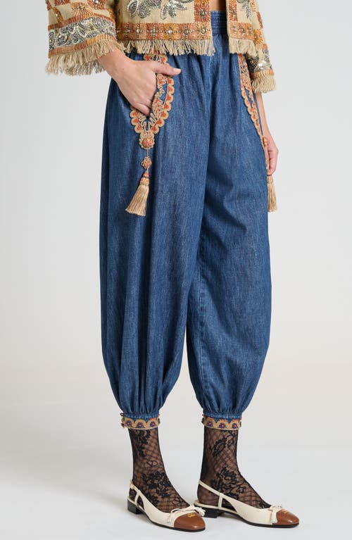 Valentino Garavani Embellished Crop Chambray Balloon Pants
