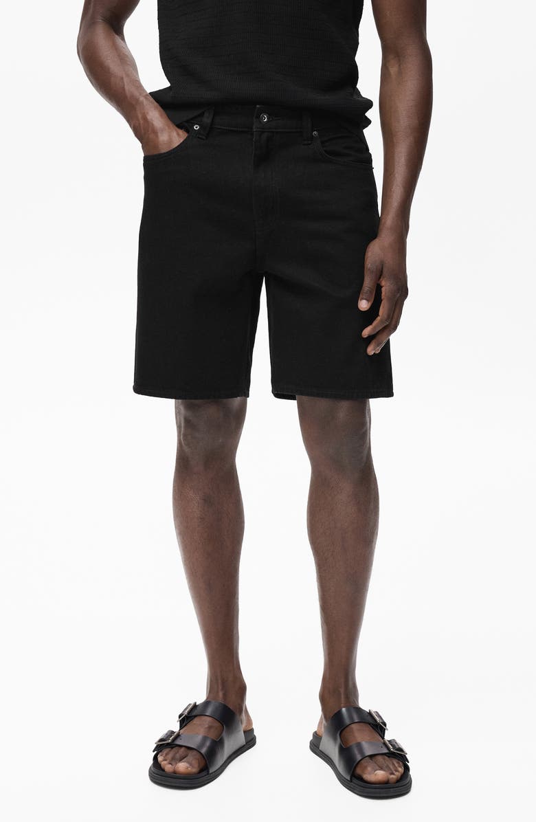 MANGO Regular Fit Denim Shorts, Main, color, Black Denim