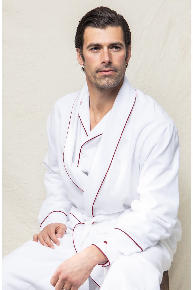 Contrast Piping Cotton Robe, Alternate, color, WHITE