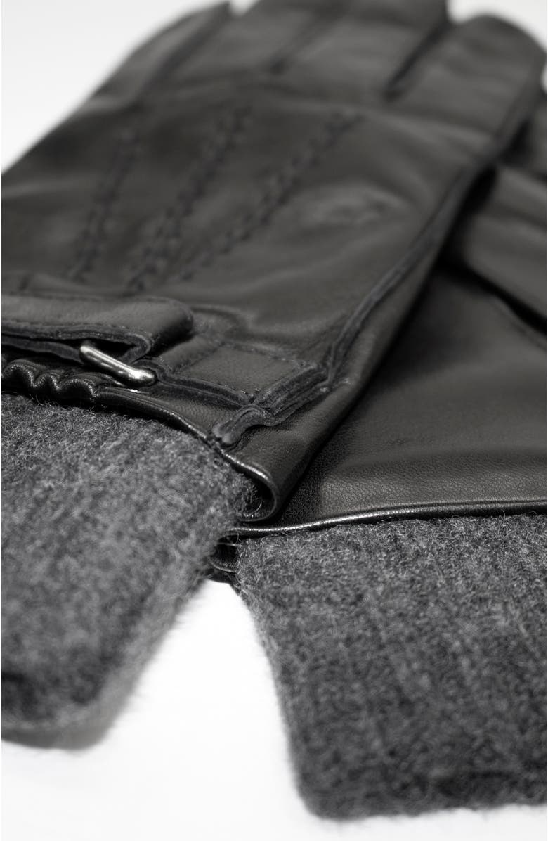 Portolano Leather gloves with belt and cashmere cuff, Alternate, color, Black