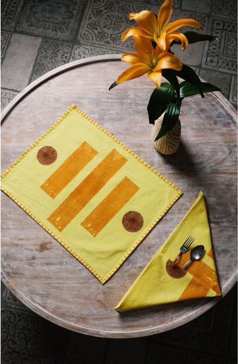 CQC LA Sedona Placemat Set - Set of 4 Placemats with Napkins, Alternate, color, Yellow