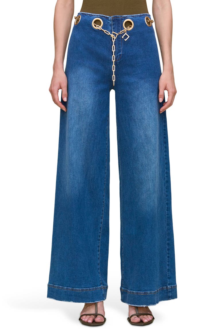 Sydney Belted Grommet Wide Leg Pants, Main, color, RINSE WASH