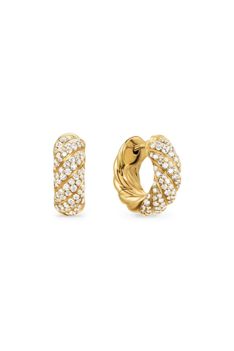 Sculpted Cable Hoop Earrings in 18K Yellow Gold with Diamonds, 14.4mm, Main, color, 18K GOLD