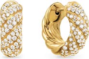 David Yurman Sculpted Cable Hoop Earrings in 18K Yellow Gold with Diamonds, 14.4mm