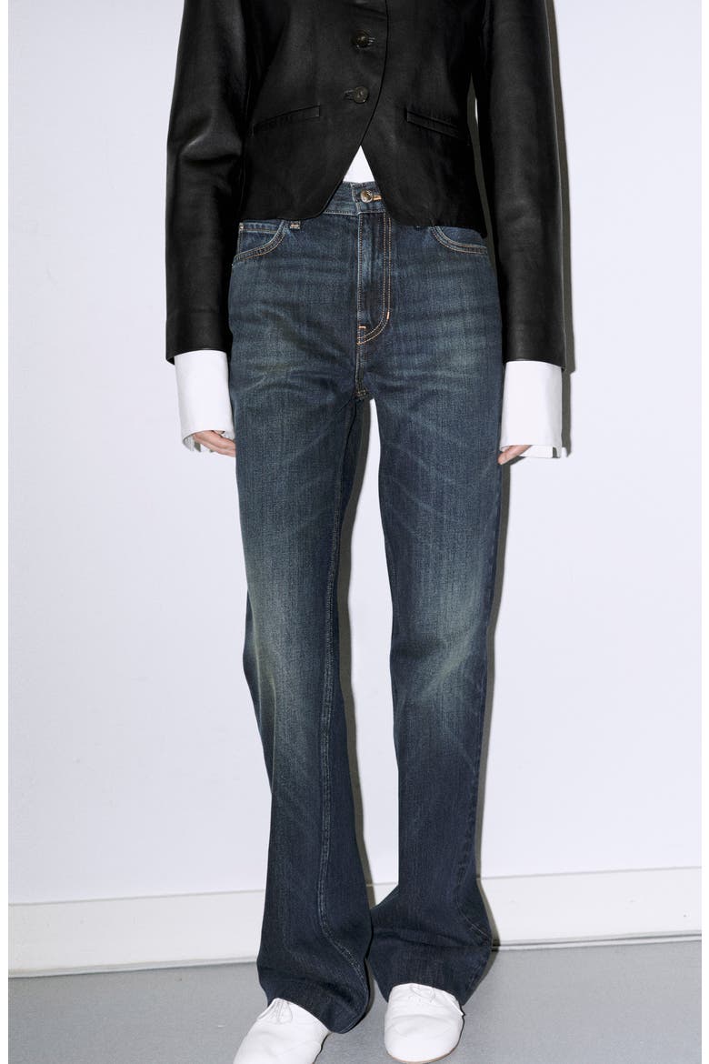 Distressed Flared Jeans, Alternate, color, DARK VINTAGE BLUE
