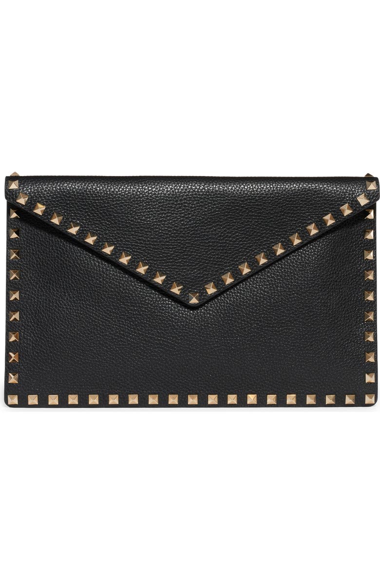 Valentino Garavani Large Rockstud Leather Envelope Pouch, Main, color,