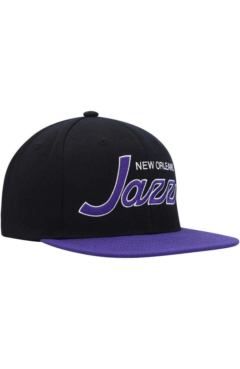 Mitchell & Ness Men's Mitchell & Ness Black Utah Jazz Hardwood Classics MVP Team Script 2.0 Snapback Hat, Alternate, color, Black