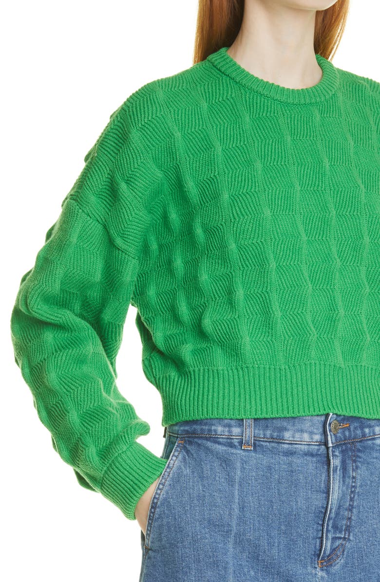 Stella McCartney Popcorn Texture Crop Virgin Wool Sweater, Alternate, color, 