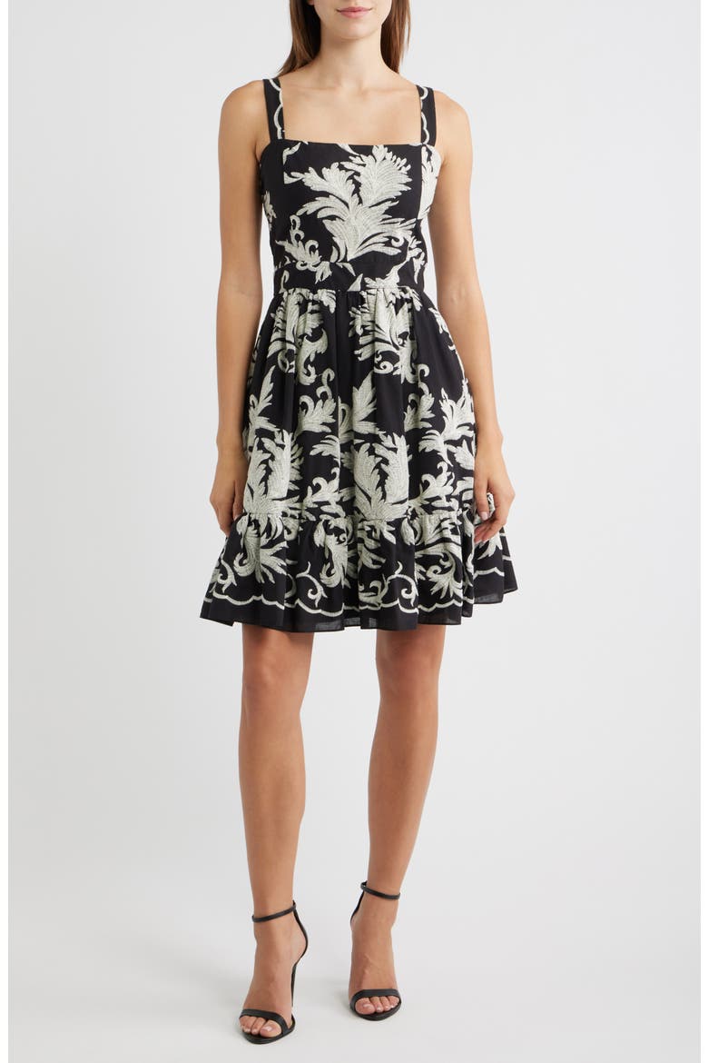 embroidered fit and flare dress by joa Joa Embroidered Lace Trimmed Flare Maxi Dress