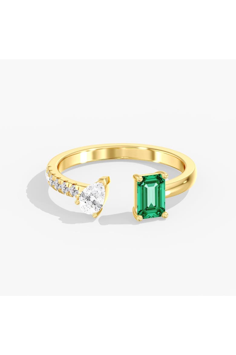 Pear and Green Emerald Open Duo Lab Diamond Ring in 14K, Main, color, Yellow Gold