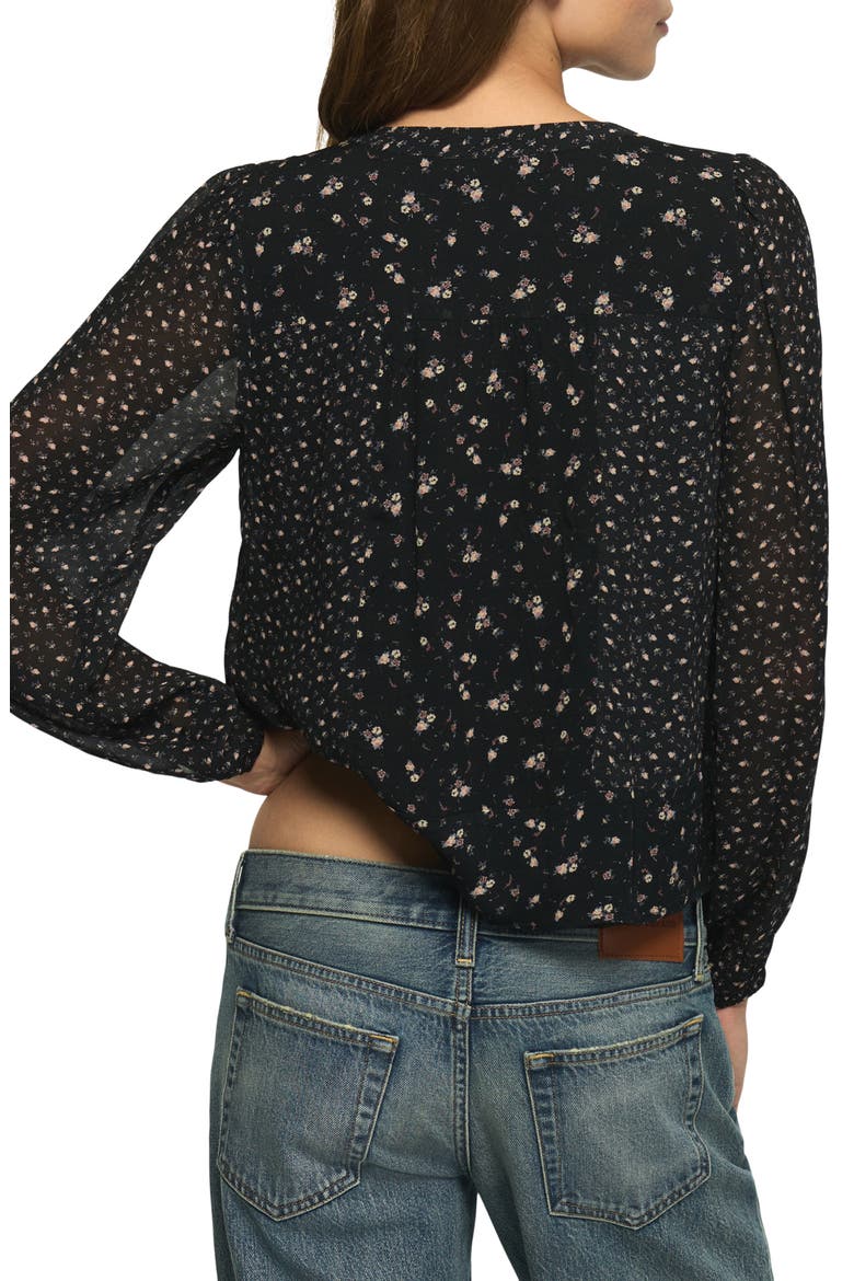 Print Tie Neck Crop Peasant Top, Alternate, color, BLACK PRINT MIX