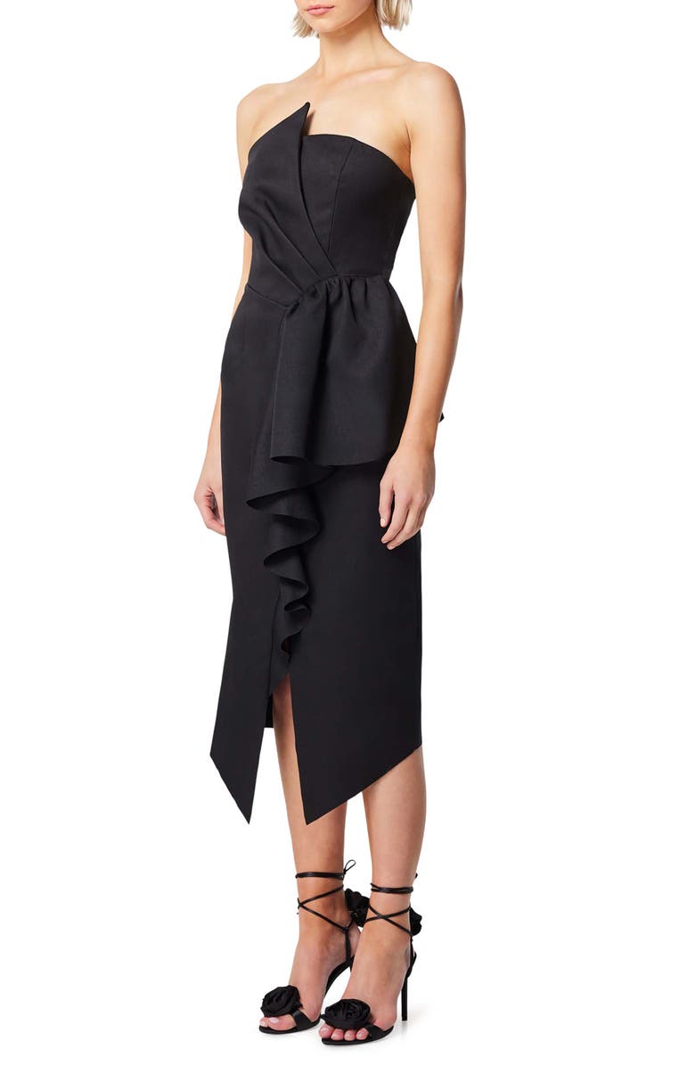 Elliatt Reception Cascade Ruffle Strapless Cocktail Dress, Alternate, color,