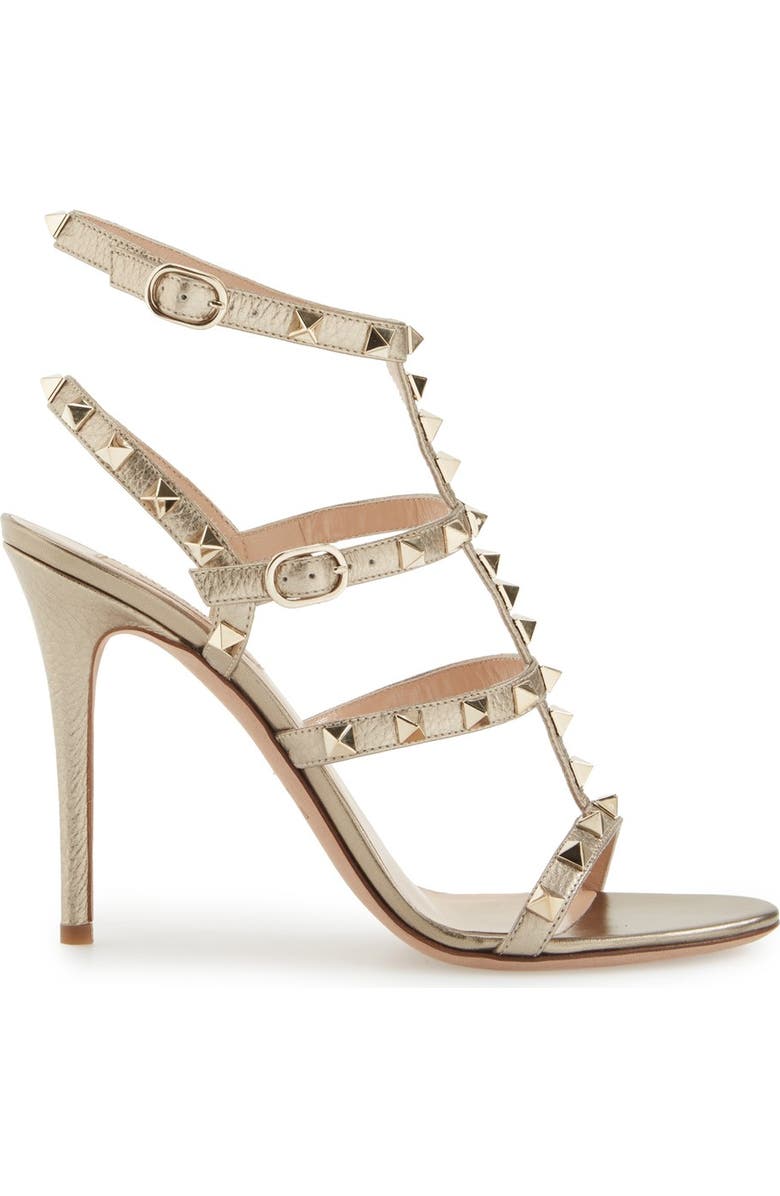 Valentino Garavani Valentino Rockstud Metallic Ankle Strap Sandal, Alternate, color,