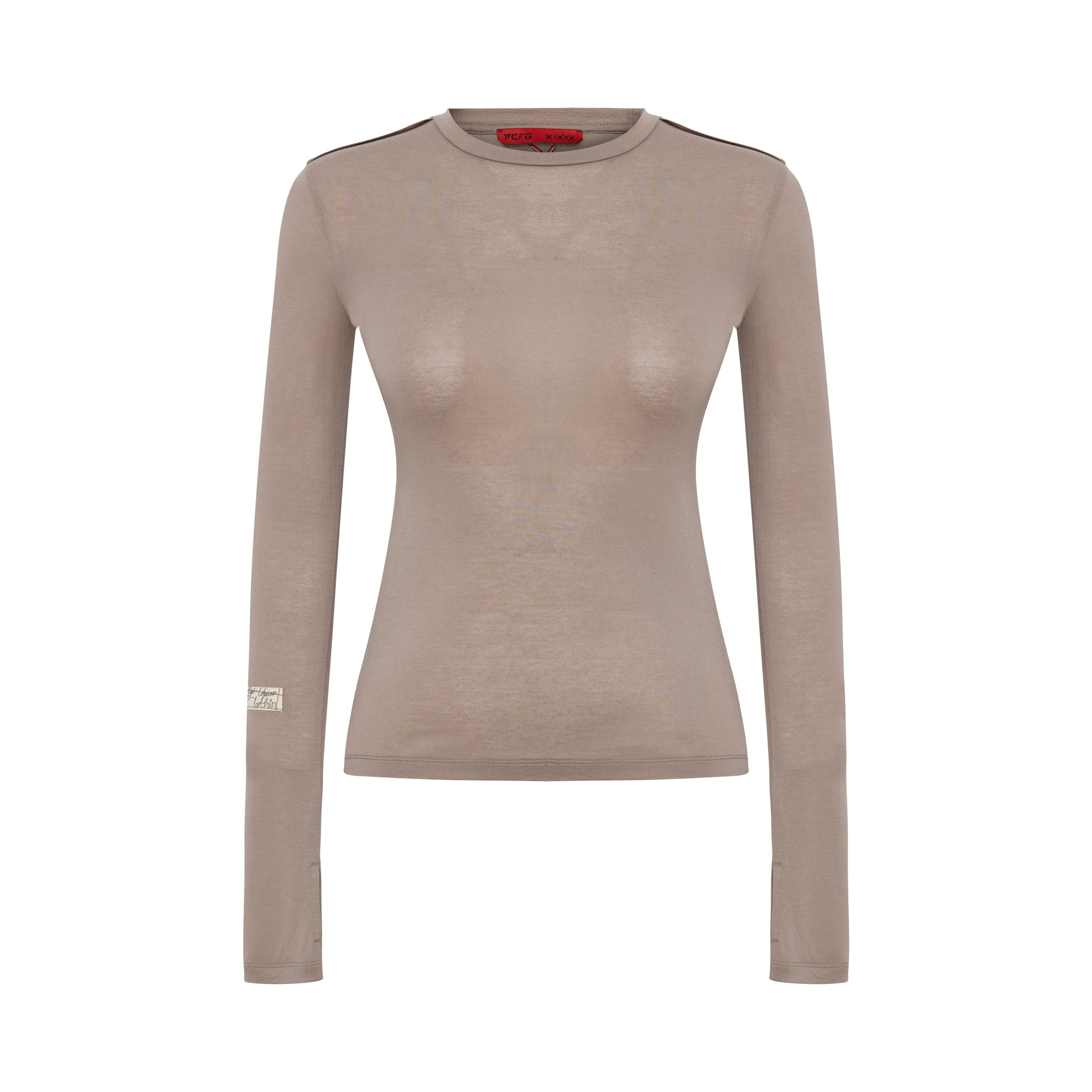 Pcfg Silken Touch Sheer Long-sleeve Top In Brown