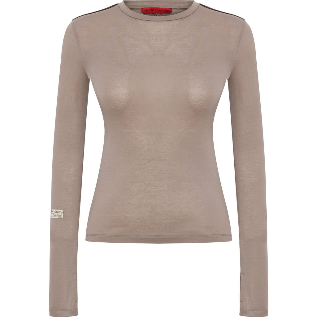 Pcfg Silken Touch Sheer Long-sleeve Top In Brown