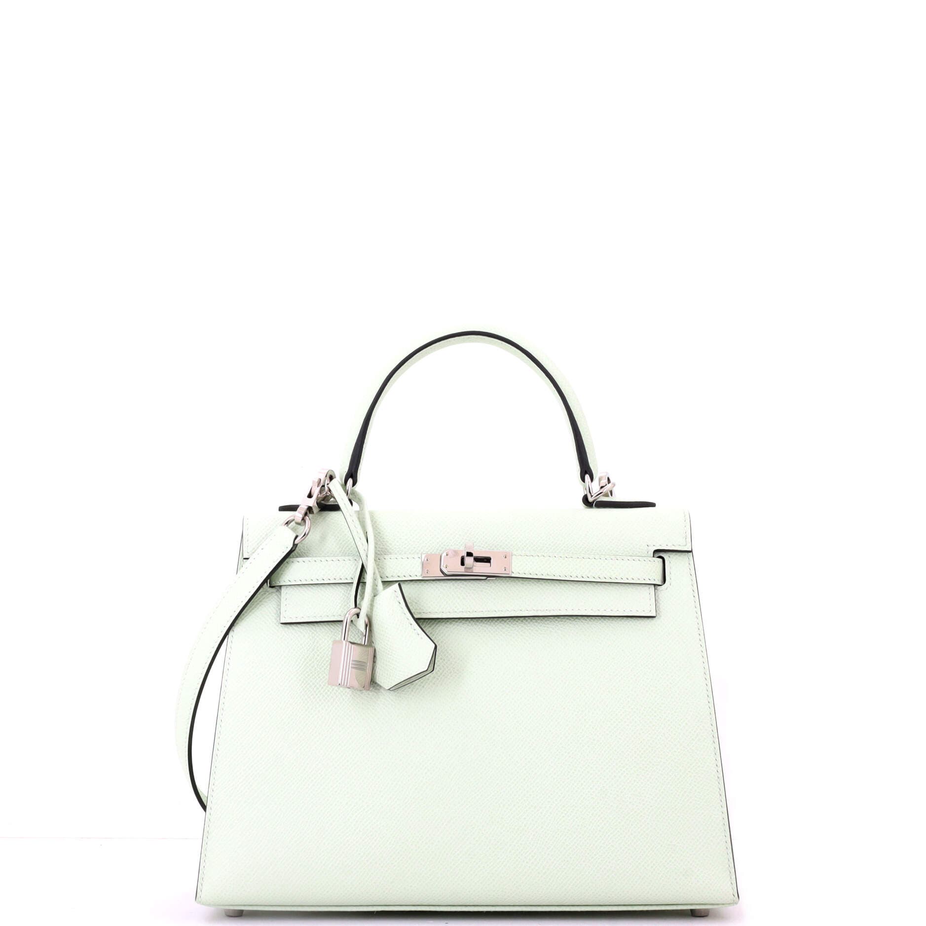 Pre-Owned Hermes Kelly Handbag Green Epsom with Palladium Hardware 25, Main, color, 