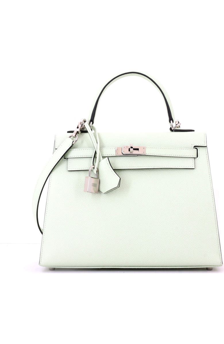 Pre-Owned Hermes Kelly Handbag Green Epsom with Palladium Hardware 25, Main, color,