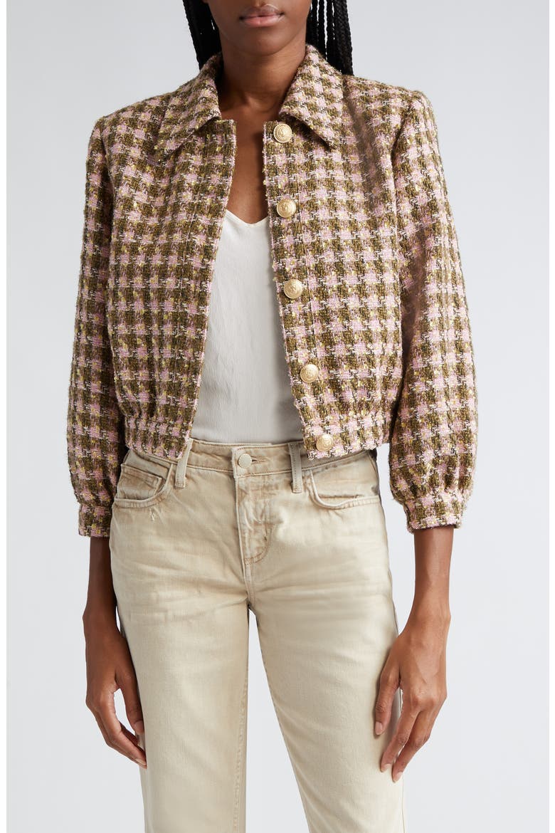 Bridges Tweed Crop Jacket, Main, color, ARMY/LT PINK MULTI