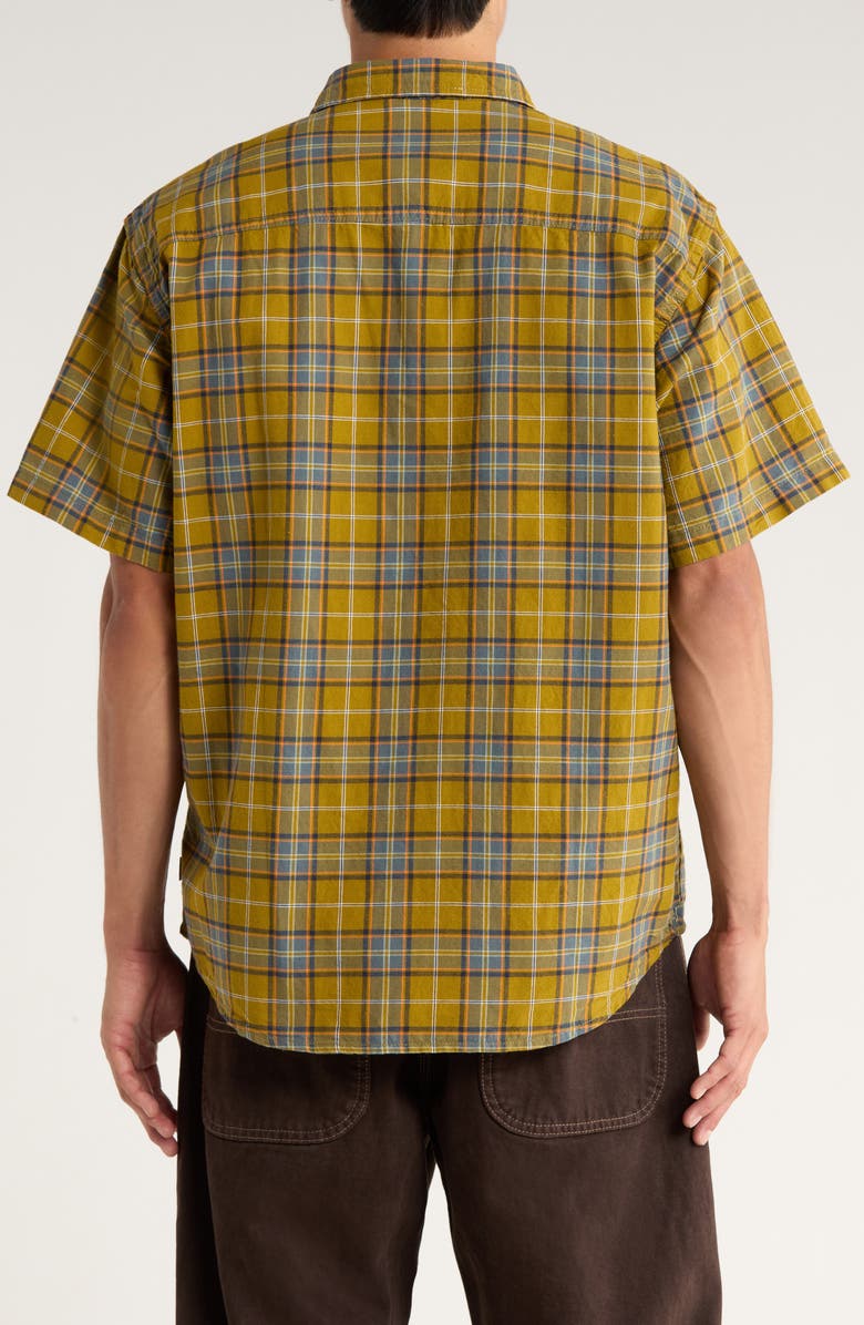 Vans Lawson Plaid Short Sleeve Cotton & Linen Button-Up Shirt, Alternate, color, Burnt Gold/ Stormy Weather