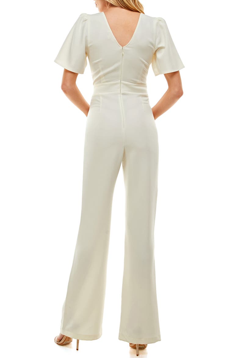 Deep Surplice Neck Flutter Sleeve Jumpsuit, Alternate, color, IVORY