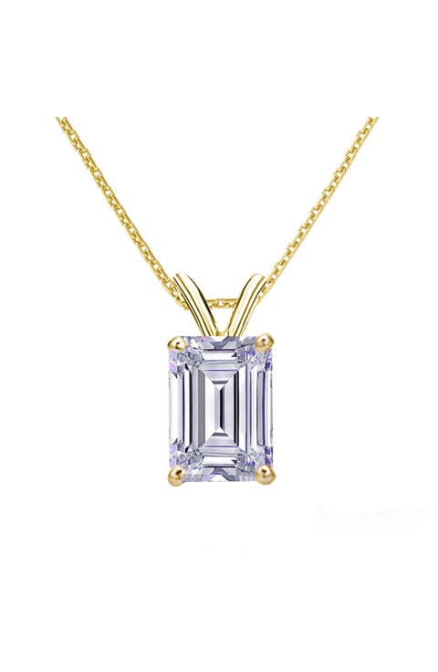 14k Yellow Gold Emerald Shape Lab-grown Diamond Solitaire Pendant Necklace W/ 18" Chain