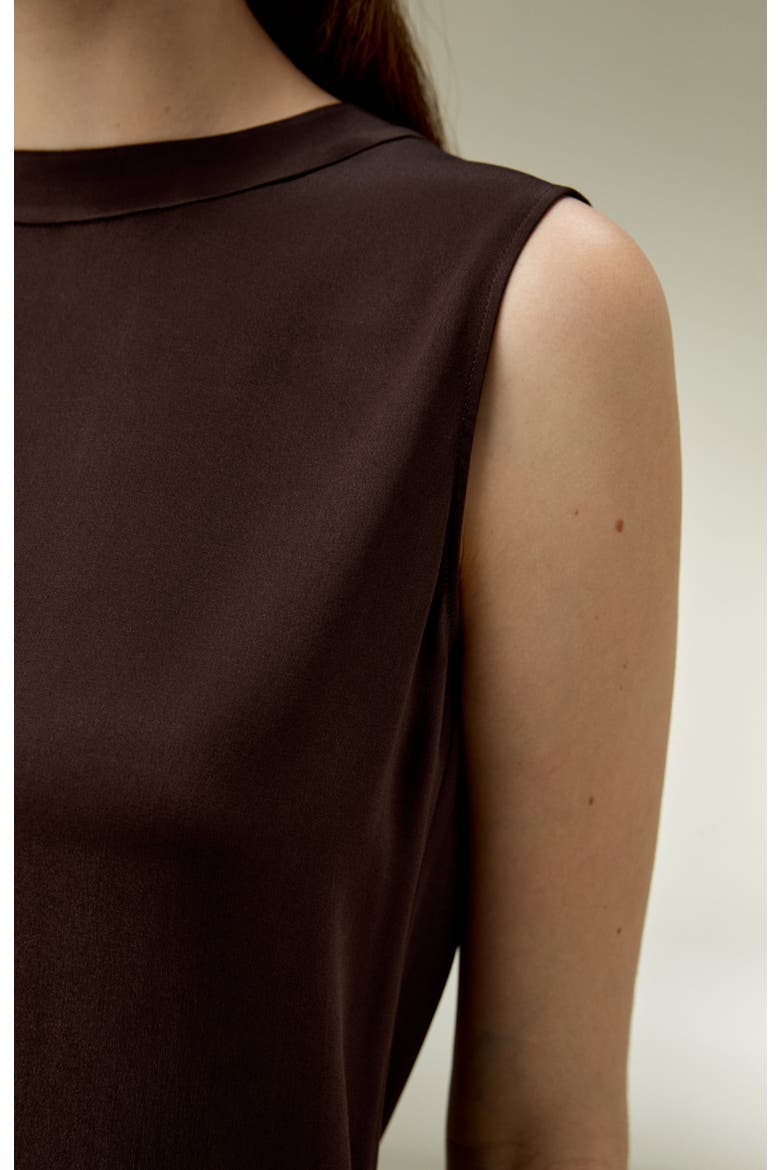 Women's Sleeveless Round Neck Silk Top, Alternate, color, Dark-Brown