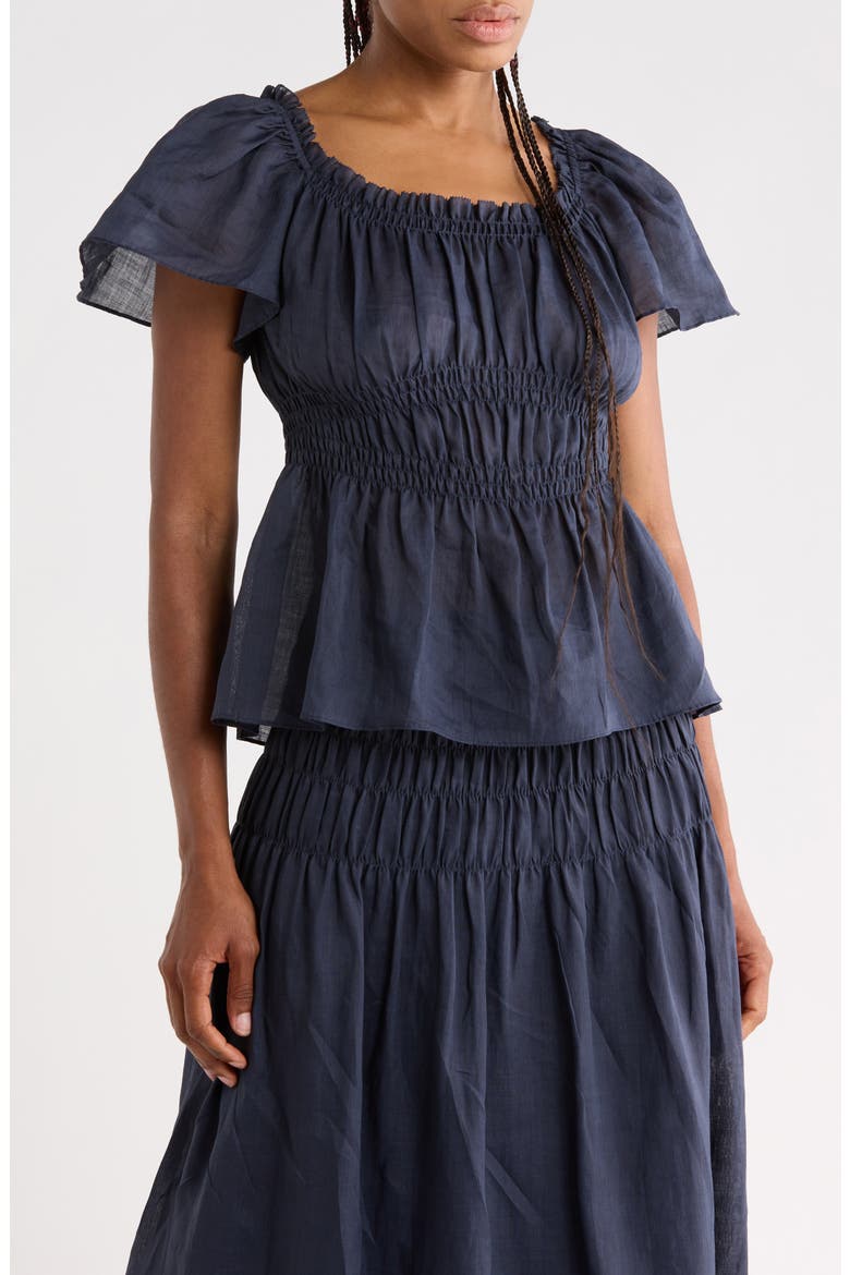Anya Smocked Ramie Top, Main, color, NAVY