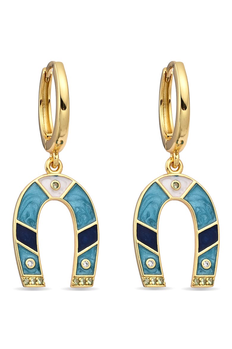 Talia 18k Gold Plate Enamel Horseshoe Drop Earrings, Alternate, color, GOLD